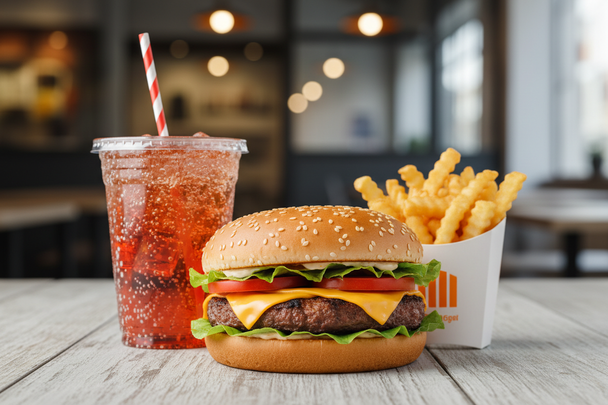 1x Hamburger 1x Pommes & 1x Getränk