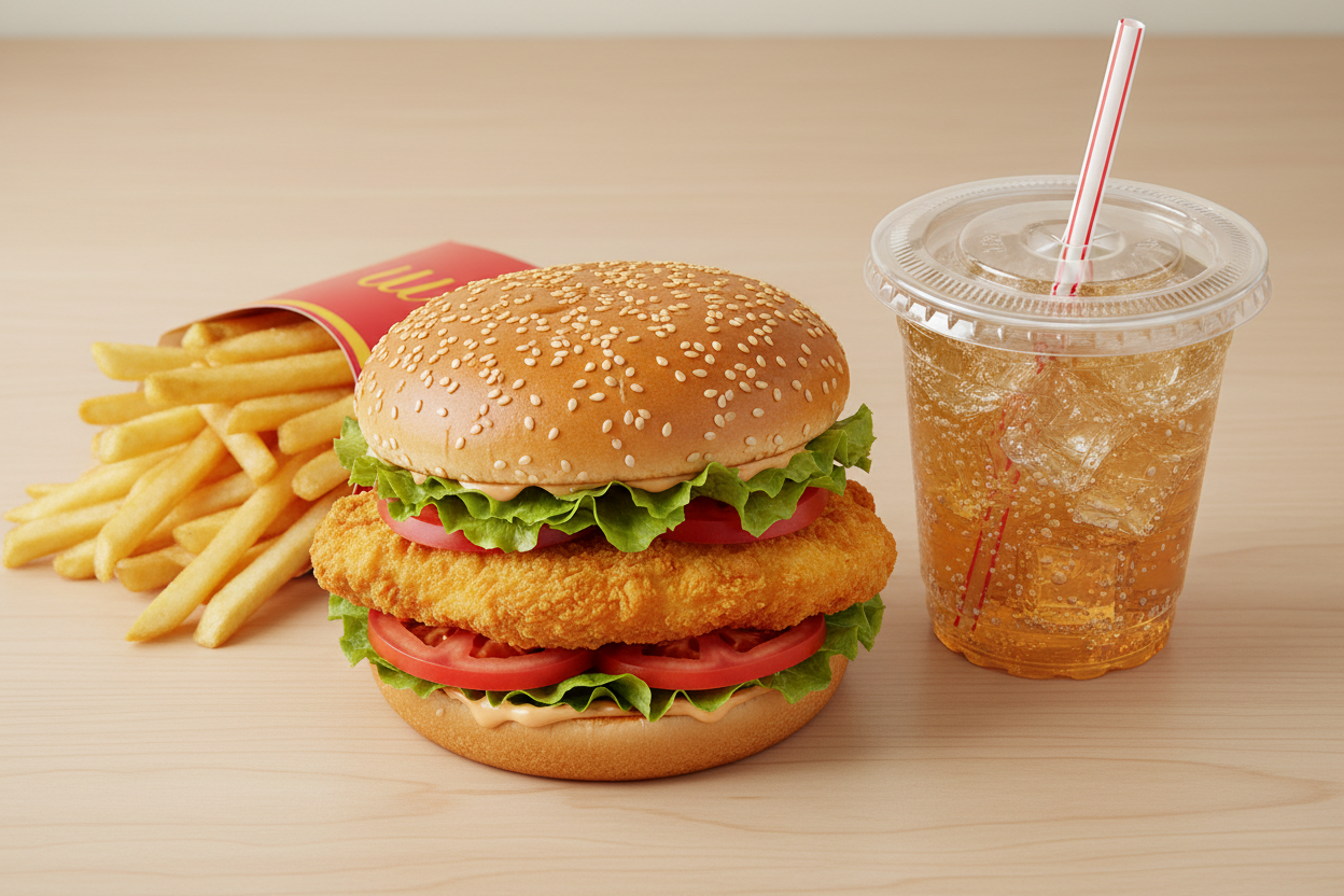 Chicken Burger + Pommes + Getränk